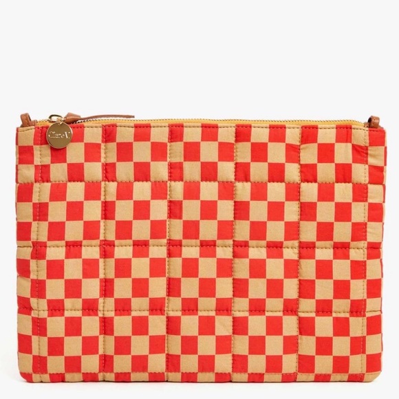 Clare V. Handbags - CLARE V. FLAT CLUTCH WITH TABS - POPPY/KHAKI QUILTED
CHECKER - NWT